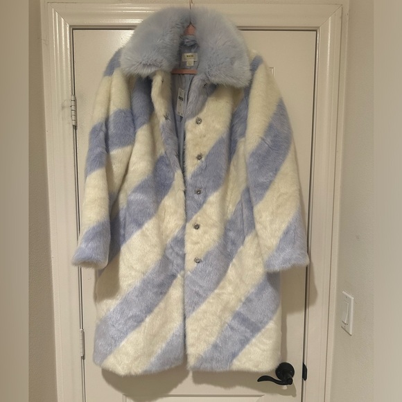 Maeve Faux Fur Stripe Coat in Blue Motif from Anthropologie New🆕 & Never Worn😍 - Picture 11 of 16